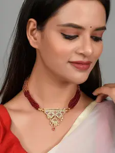 Silvermerc Designs Women Gold-Toned & Maroon Brass Gold-Plated Enamelled Long Necklace