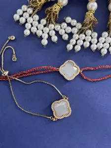 Digital Dress Room Men Set Of 2 Gold-Plated Flower Bracelet & Thread Rakhi