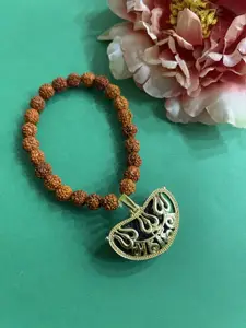 Digital Dress Room Men Set Of 2 Gold-Plated & Brown MAHAKAL Pendant Rudraksha Rakhi Bracelet