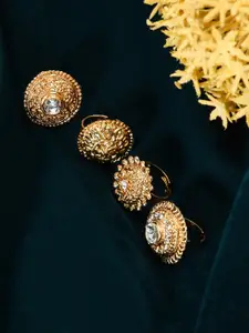 Zaveri Pearls Set of 4 Antique Gold-Toned Adjustable Rings
