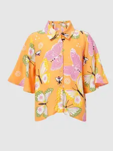 KIDS ONLY Girls Orange Butterfly Printed Casual Shirt