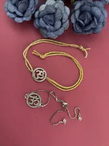 Digital Dress Room Men Set of 2 Silver-Plated AD-Studded Om Bracelet & Thread Rakhi