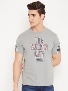 Duke Men Grey Melange & White Typography Printed T-shirt