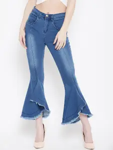 Nifty Women Blue Cotton Low Distress Light Fade Bootcut  Jeans