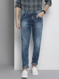 The Indian Garage Co Men Blue Slim Fit Mildly Distressed Light Fade Stretchable Jeans