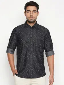 Basics Men Black Slim Fit Printed Cotton Casual Shirt