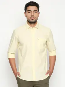 Basics Men Yellow Solid Cotton Slim Fit Casual Shirt