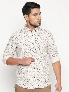 Basics Men Cream-Coloured Slim Fit Floral Printed Casual Shirt & Plus Size
