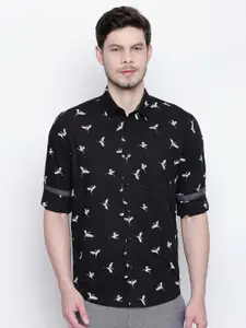 Basics Men Black Slim Fit Animal Printed Casual Shirt