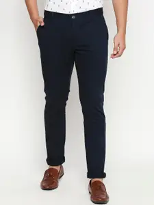 Basics Men Navy Blue Cotton Tapered Fit High-Rise Trousers