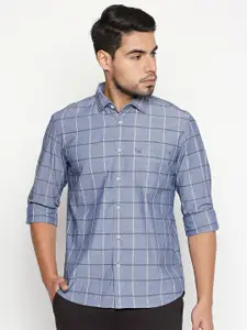 Basics Men Blue Slim Fit Windowpane Checks Casual Shirt