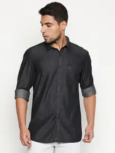 Basics Men Black Solid Cotton Slim Fit Casual Shirt
