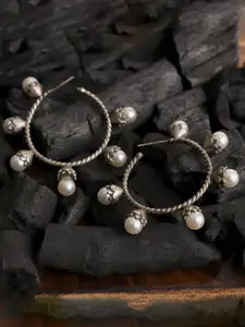 VENI Silver-Toned Geometric Hoop Earrings
