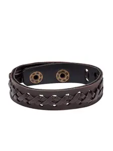 bodha Men Brown Woven Design Leather Wraparound Bracelet