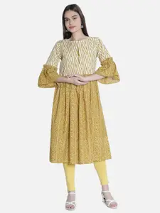 See Designs Mustard Yellow & sauterne Floral Midi Dress