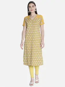 See Designs Mustard Yellow & Green Ethnic Motifs A-Line Dress & Plus Size