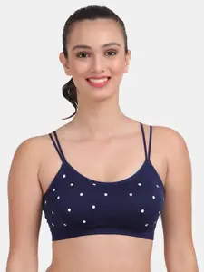 Amour Secret Blue & White Non Padded & Non Wired Rapid Dry Printed Workout Bra