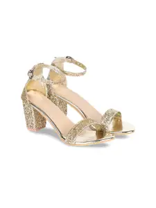 H3F Gold-Toned embellished  Party Block Sandals