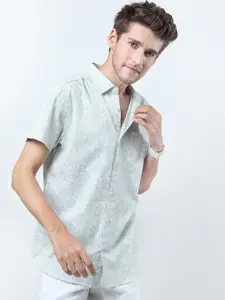 HIGHLANDER Men Sage Green Slim Fit Floral Printed Cotton Casual Shirt