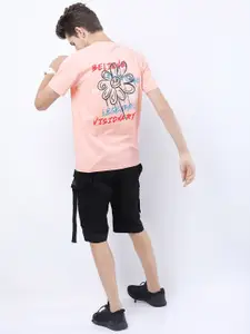 KETCH Men Pink Printed Raw Edge Slim Fit T-shirt
