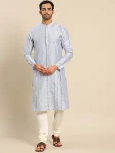 KISAH Men Blue Embellished Mirror Work Kurta