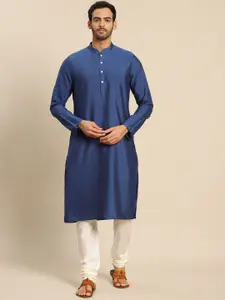 KISAH Men Blue Solid Mandarin Collar  Kurta