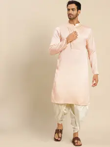 KISAH Men Peach-Coloured Thread Work Pathani Kurta