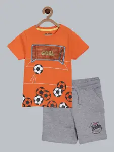 3PIN Boys Orange & Grey Printed T-shirt with Shorts