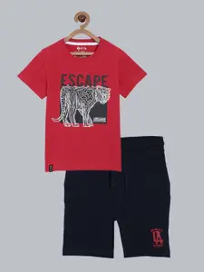 3PIN Boys Red & Black Printed T-shirt with Shorts