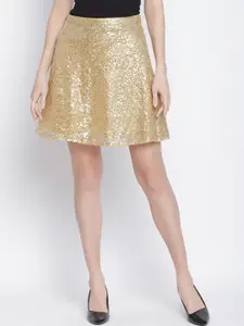 DRAAX Fashions Women Gold-Colored Solid A-Line Skirt