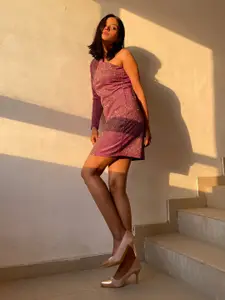 Tokyo Talkies Pink Bodycon One Shoulder Mini Dress with Long Sleeve