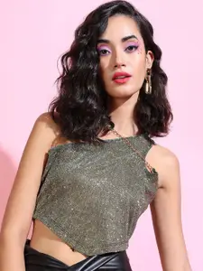 Tokyo Talkies Gold-Toned Embellished One Shoulder Crop Top