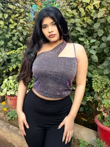 Tokyo Talkies Silver-Toned One Shoulder Crop Top