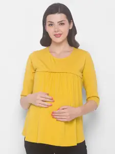 AV2 Yellow Solid Cotton Maternity Top