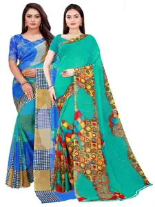 Florence Green & Blue Pure Georgette Saree