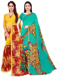 Florence Green & Maroon Pure Georgette Saree