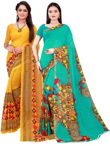 Florence Green & Yellow Pure Georgette Saree