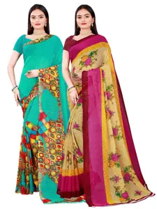Florence Beige & Green Pure Georgette Saree