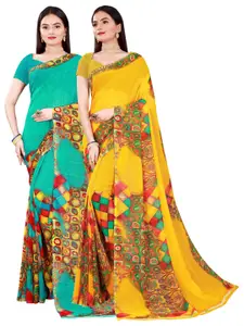 Florence Green & Yellow Pure Georgette Saree