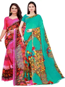 Florence Green & Pink Pure Georgette Saree
