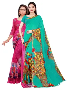 Florence Green & Magenta Pure Georgette Saree