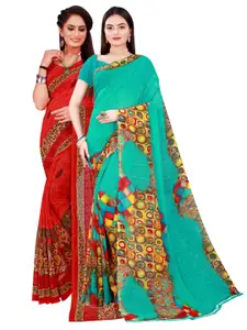 Florence Green & Red Pure Georgette Saree