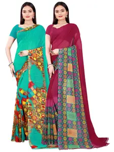 Florence Green & Maroon Pure Georgette Saree