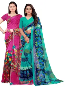 Florence Pack Of 2 Teal & Magenta Pure Georgette Saree
