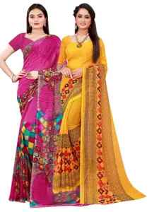 Florence Yellow & Magenta Pure Georgette Saree