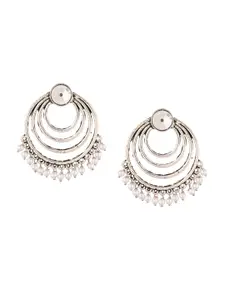 Efulgenz White & Silver-Toned Rhodium-Plated Oxidised Crystals Studded Drop Earrings