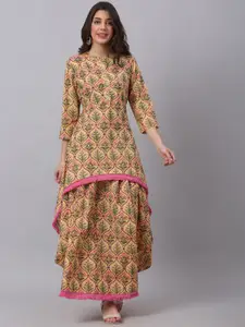 KALINI Women Yellow & Green Ethnic Motifs Printed Pure Cotton Kurta with Skirt