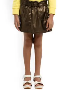 UNDER FOURTEEN ONLY Girls Golden Solid Mini Flared Skirt