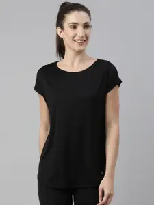 Enamor Women Black Solid Extended Sleeves T-shirt
