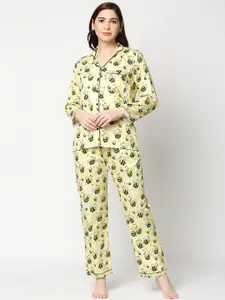Pyjama Party Women Yellow & Black Bumblebee Printed Night Suit